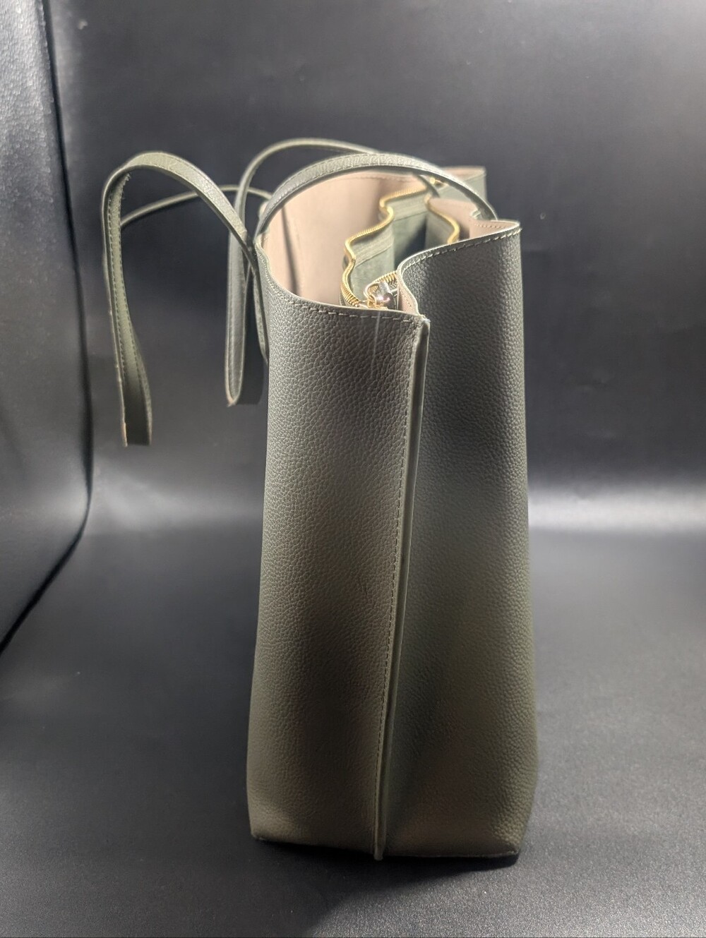 Quince Italian Leather Triple Compartment Shopper Tote Olive Green - Picture 4 of 9